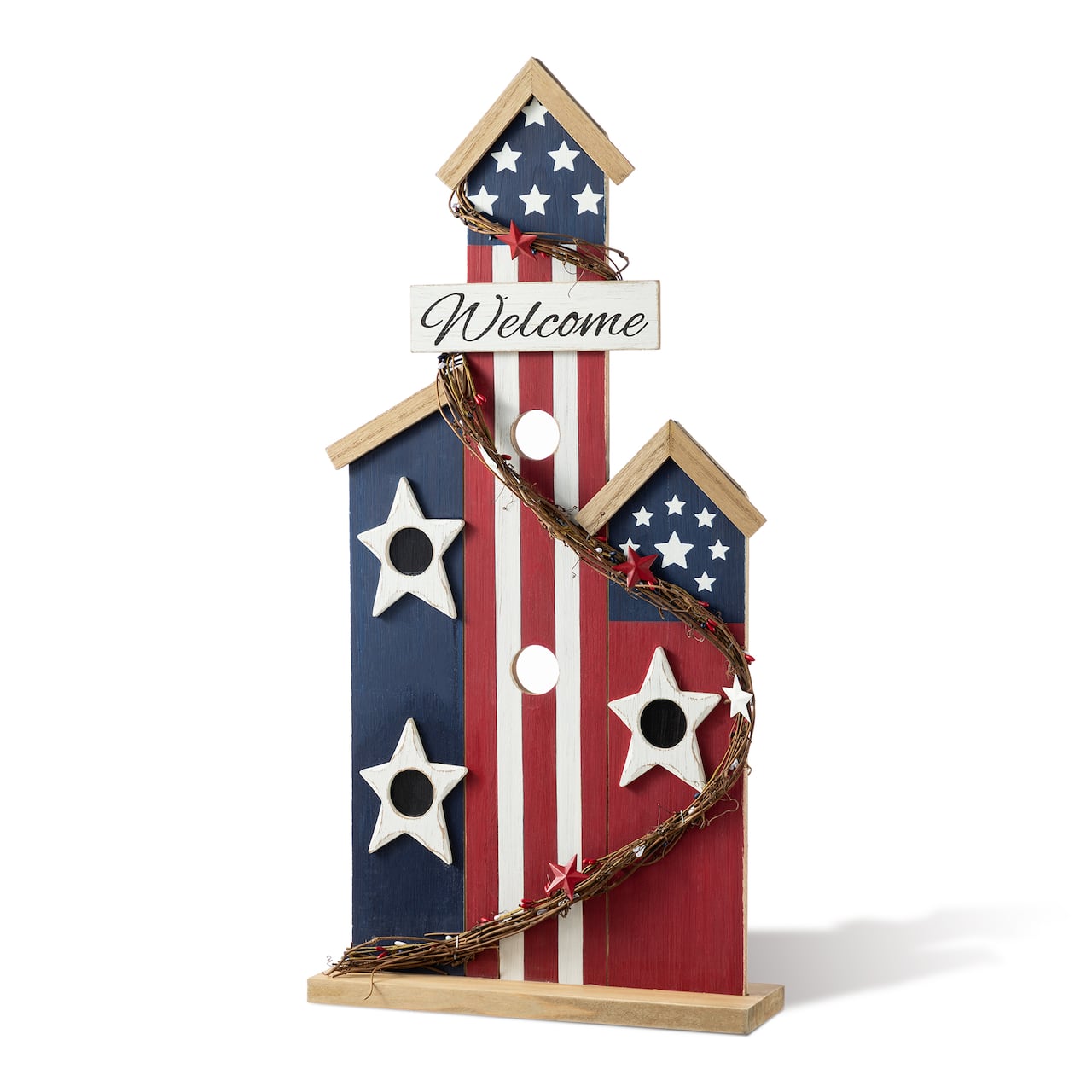 Glitzhome® 30" Patriotic Americana Wooden Birdhouse Porch Decor